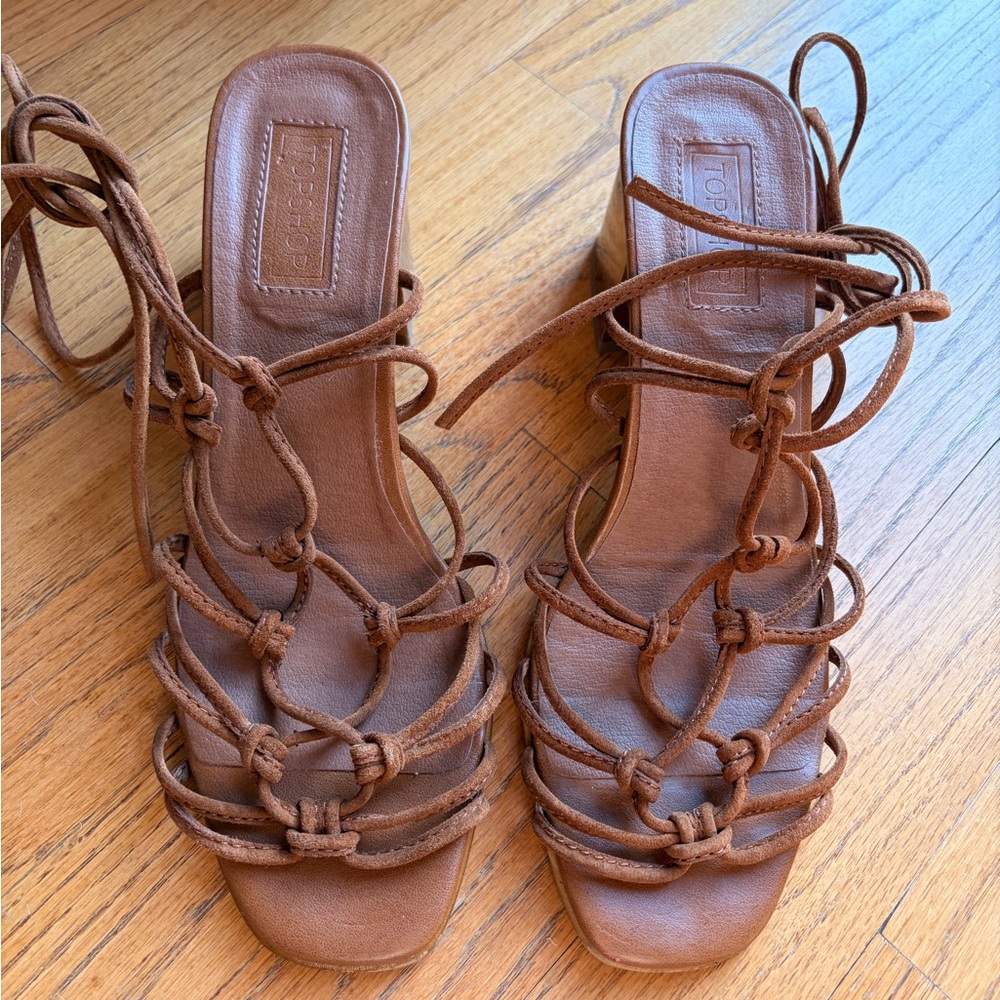 Topshop Brown Suede Lace Up Sandals